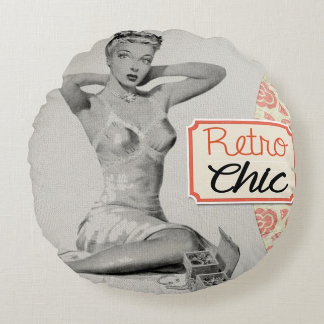 Retro Elegant Meisje Pinup Rond Kussen (Voorkant)