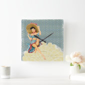 Retro Elegant Meisje Pinup Vierkante Klok (Huis)