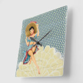 Retro Elegant Meisje Pinup Vierkante Klok (Hoek)