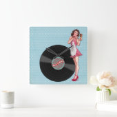 Retro Elegant Meisje Pinup Vierkante Klok (Huis)