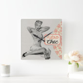 Retro Elegant Meisje Pinup Vierkante Klok (Huis)
