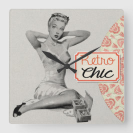 Retro Elegant Meisje Pinup Vierkante Klok