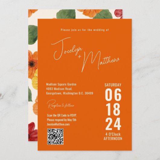 Retro Elegant Modern Bloemen Sinaasappel Kaart (Voorkant / Achterkant)