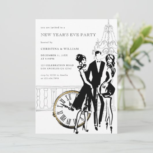 Retro Elegant Oudejaarsavond Feest Kaart (Staand voorkant)