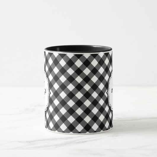 Retro Elegant Personalized Black and White Gingham Mok (Midden)