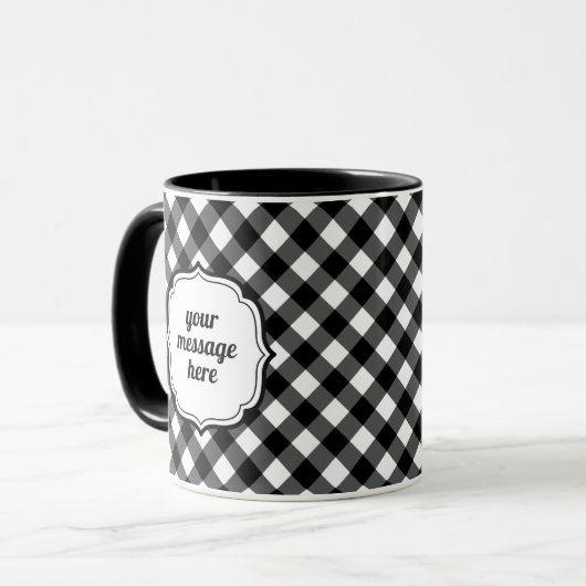 Retro Elegant Personalized Black and White Gingham Mok (Voorkant links)