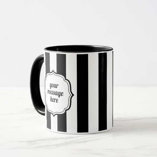Retro Elegant Personalized Black and White Stripe Mok (Voorkant links)