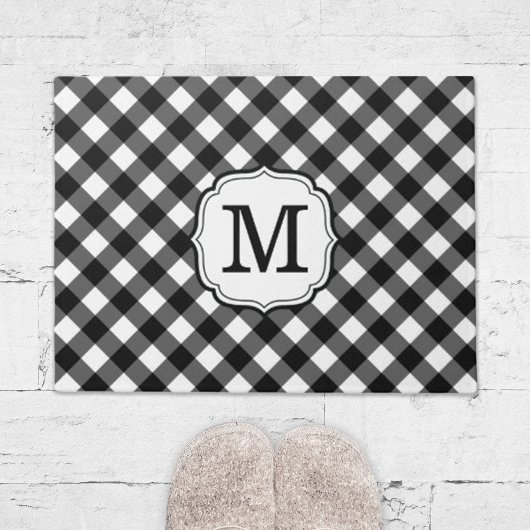 Retro Elegant Personalized Gingham Door Mat