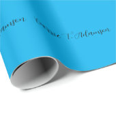 Retro Elegant Plain Sky Blue Calligrafie Naam Cadeaupapier (Rol Hoek)