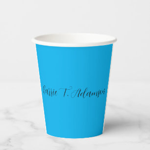 Retro Elegant Plain Sky Blue Calligrafie Naam Papieren Bekers