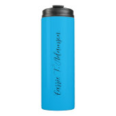Retro Elegant Plain Sky Blue Calligrafie Naam Thermosbeker (Voorkant)