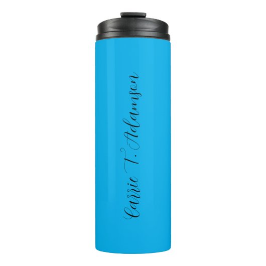 Retro Elegant Plain Sky Blue Calligrafie Naam Thermosbeker (Voorkant)