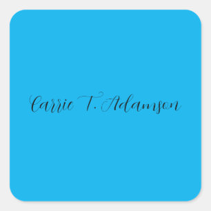 Retro Elegant Plain Sky Blue Calligrafie Naam Vierkante Sticker