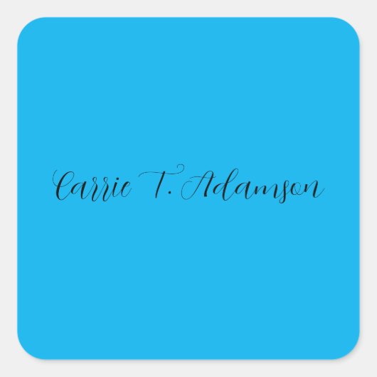 Retro Elegant Plain Sky Blue Calligrafie Naam Vierkante Sticker (Voorkant)
