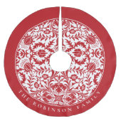 Retro Elegant Rood Wit Kerst Bloemenpatroon Kerstboom Rok (Voorkant)