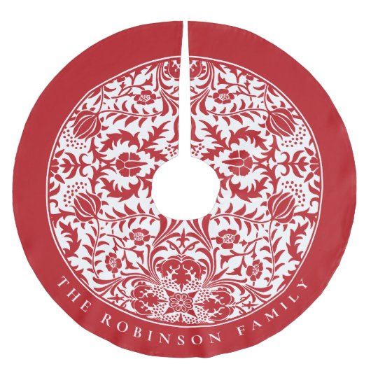 Retro Elegant Rood Wit Kerst Bloemenpatroon Kerstboom Rok (Voorkant)