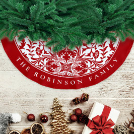 Retro Elegant Rood Wit Kerst Bloemenpatroon Kerstboom Rok