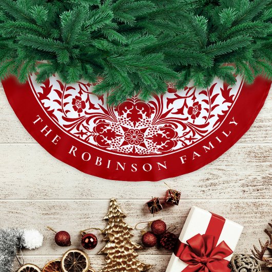 Retro Elegant Rood Wit Kerst Bloemenpatroon Kerstboom Rok