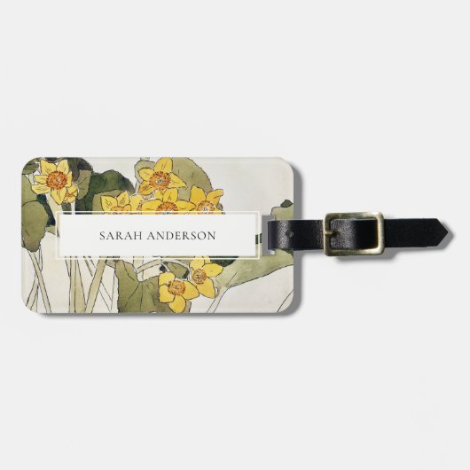 Retro Elegant Rustic Yellow Green Daffodil Floral Bagagelabel (Voorkant horizontaal)
