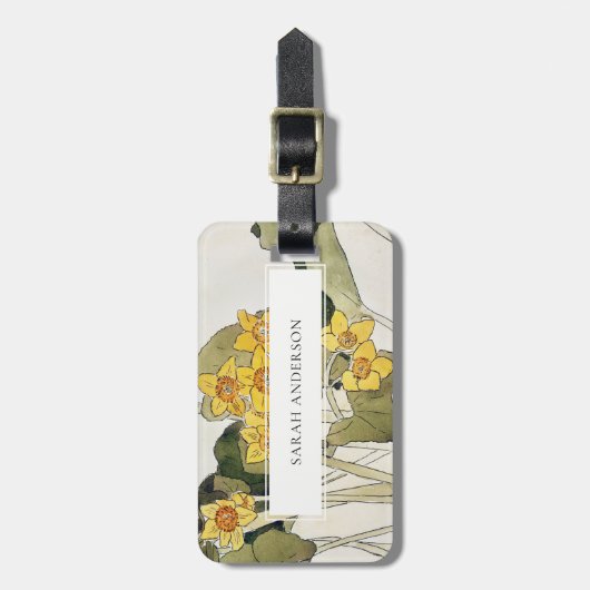 Retro Elegant Rustic Yellow Green Daffodil Floral Bagagelabel (Voorkant verticaal)
