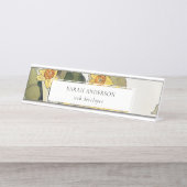 Retro Elegant Rustic Yellow Green Daffodil Floral Bureau Naambordje (Voorkant)