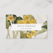 Retro Elegant Rustic Yellow Green Daffodil Floral Visitekaartje (Voorkant)