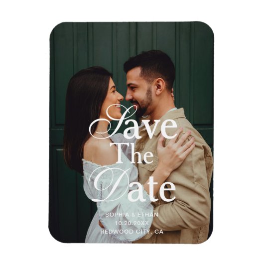 Retro Elegant Script Foto Huwelijk Save The Date Magneet (Verticaal)