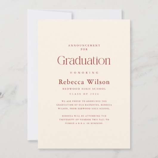 Retro Elegant Script High School Graduation Aankondiging (Voorkant)