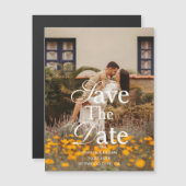 Retro Elegant Script Photo Wedding Save The Date Magnetische Uitnodiging (Voorkant / Achterkant)