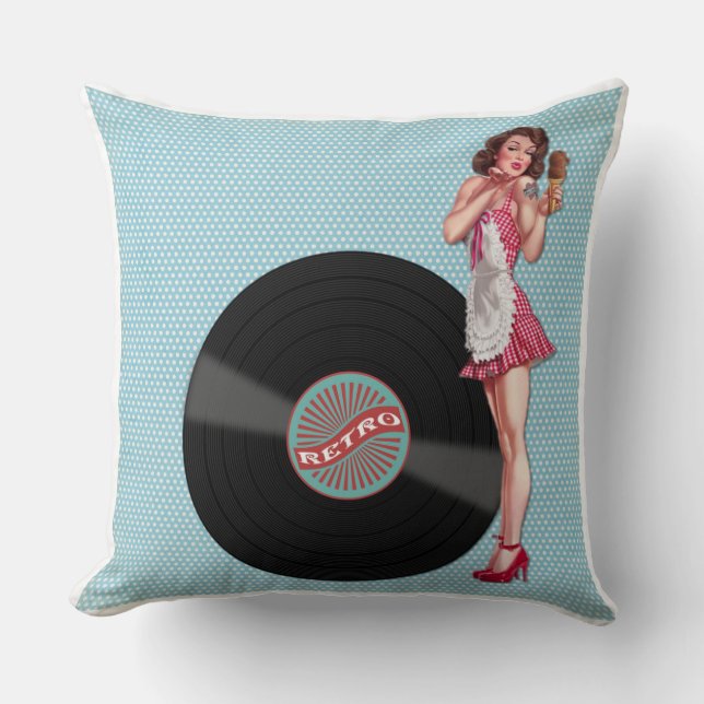 Retro Elegant VinylMeisje Pinup Kussen (Voorkant)