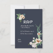 Retro Elegant White Flower Lijst Navy RSVP Kaartje (Voorkant)