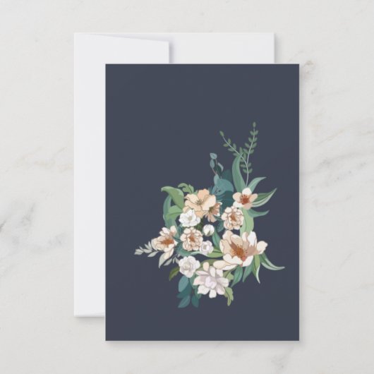 Retro Elegant White Flower Lijst Navy RSVP Kaartje (Achterkant)