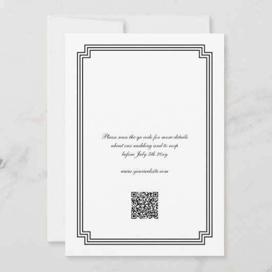 Retro Elegant Zwart Art Deco QR RSVP Bruiloft Kaart (Achterkant)