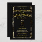 Retro Elegant Zwart & Goud Deco Halloween Kaart (Voorkant / Achterkant)