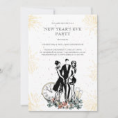 Retro Elegant Zwart Goud Oudejaarsavond Feest Kaart (Voorkant)