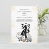 Retro Elegant Zwart Goud Oudejaarsavond Feest Kaart (Staand voorkant)