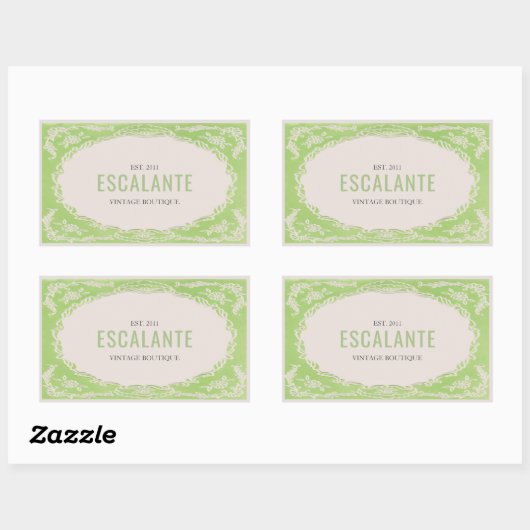 Retro Elegante Bloemen Groene Beige Lijst Rechthoekige Sticker (Vel)