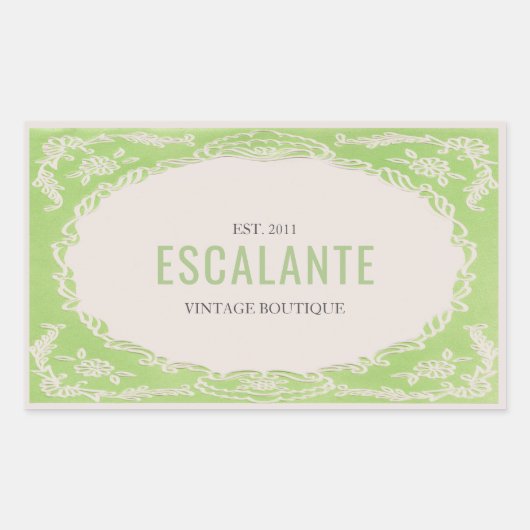  Retro Elegante Bloemen Groene Beige Lijst Rechthoekige Sticker (Voorkant)