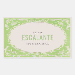 Retro Elegante Bloemen Groene Beige Lijst Rechthoekige Sticker