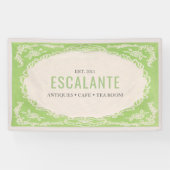 Retro Elegante Bloemen Groene Beige Lijst Spandoek (Horizontaal)