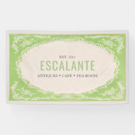 Retro Elegante Bloemen Groene Beige Lijst Spandoek