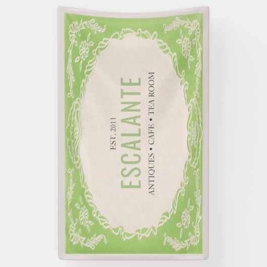  Retro Elegante Bloemen Groene Beige Lijst Spandoek (Verticaal)