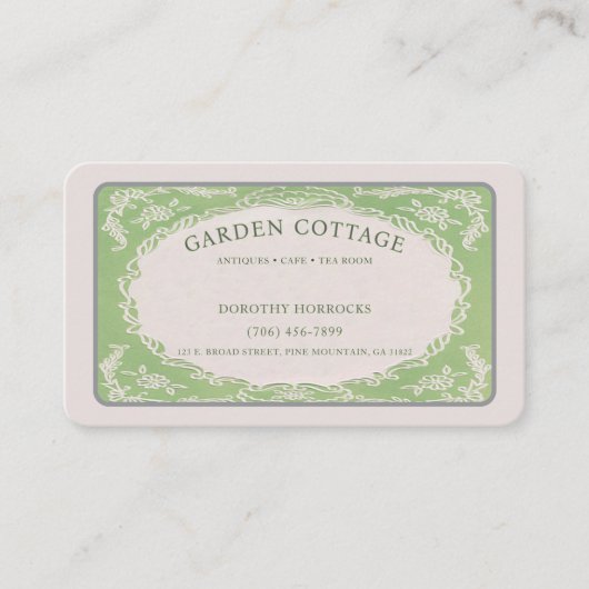  Retro Elegante Bloemen Groene Beige Lijst Visitekaartje (Voorkant)