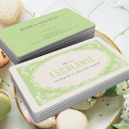 Retro Elegante Bloemen Groene Beige Lijst Visitekaartje