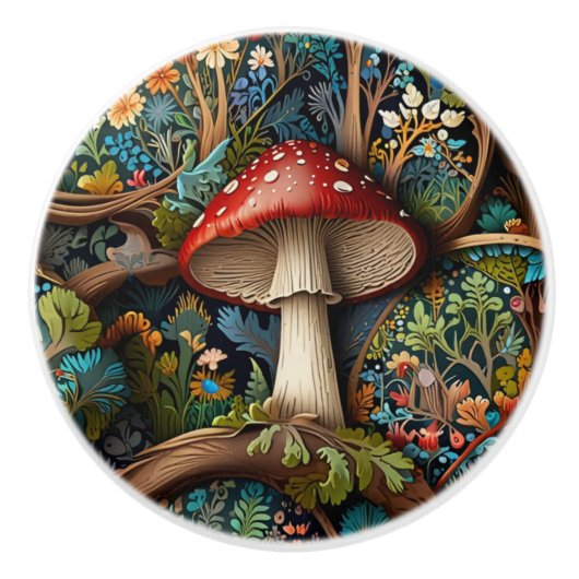 Retro elegante boheemse paddenstoelenbos keramische knop (Voorkant)