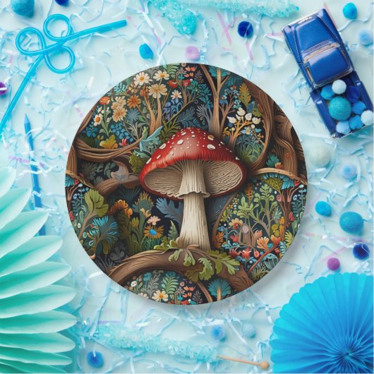 Retro elegante boheemse paddenstoelenbos papieren bordje (Feest)