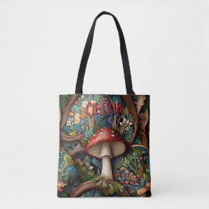 Retro elegante boheemse paddenstoelenbos tote bag