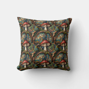 Retro elegante boheemse paddestoel bos patroon kussen