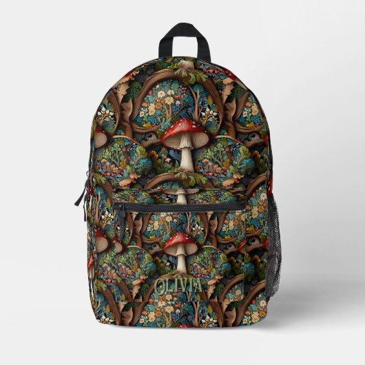Retro elegante bohemian paddenstoel bospatroon bedrukte rugzak (Voorkant)