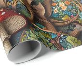 Retro elegante bohemian paddenstoel bospatroon cadeaupapier (Rol Hoek)